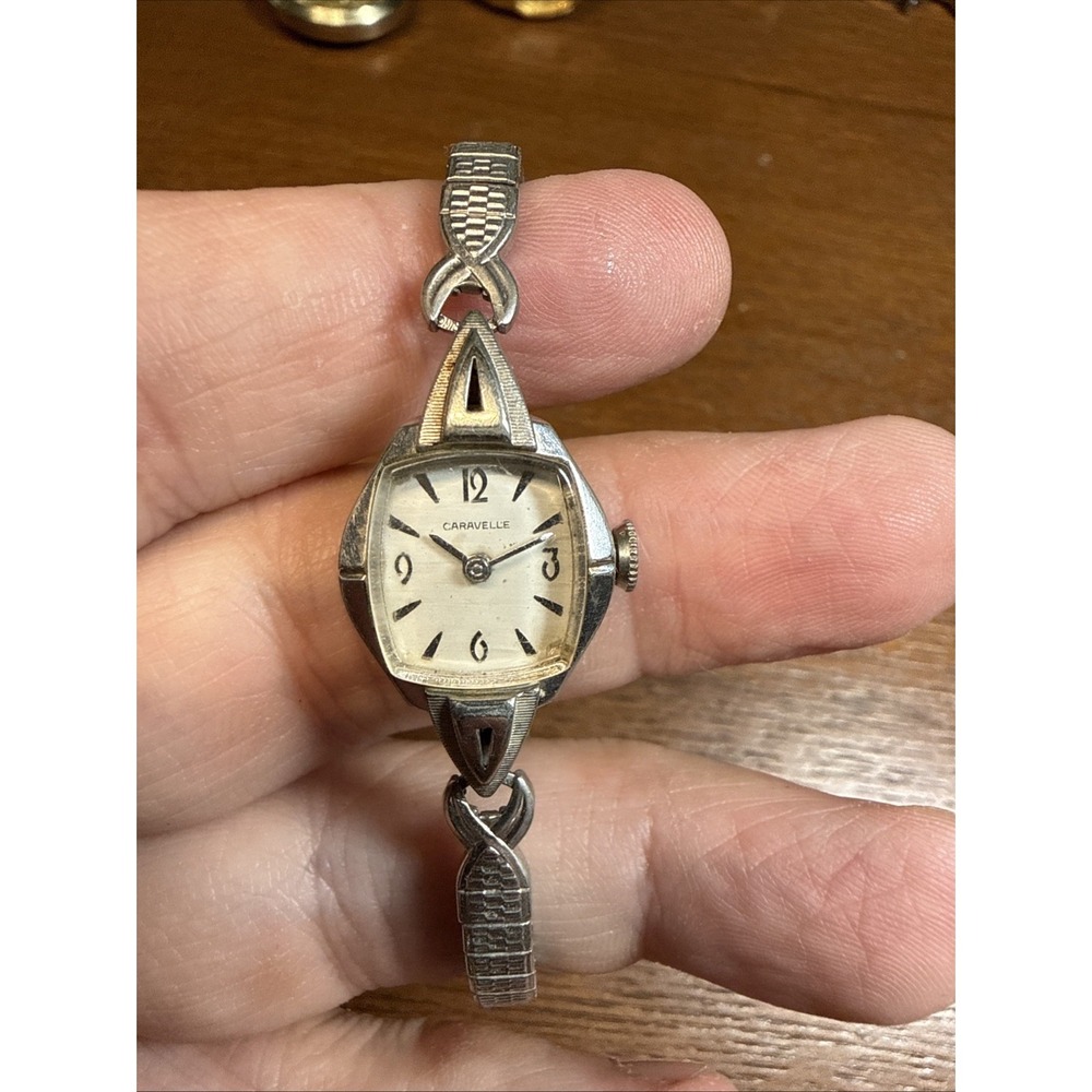 Vintage Caravelle Womens Watch Silver Tone 1963 Cocktail Manual WInd 6.5"
